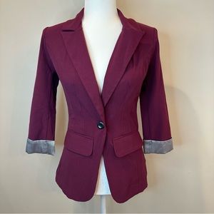 BCX Burgundy Blazer with Striped Cuffs